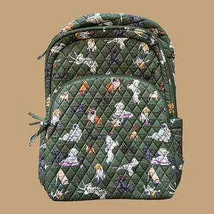New Vera Bradley Dog Park Essential Large Backpack Quilted Cotton Green